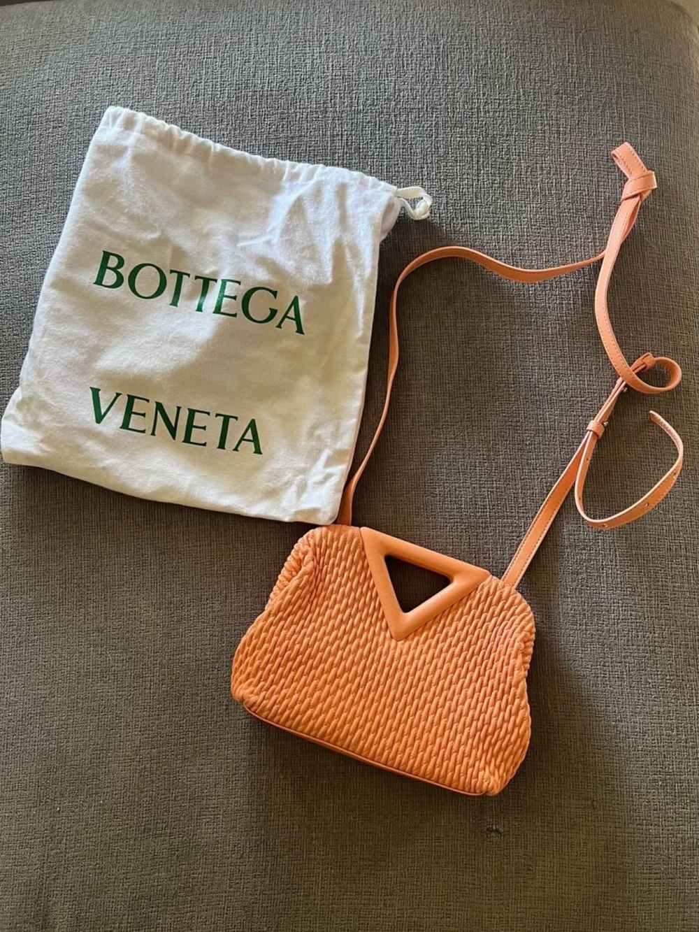 Bottega Veneta small point triangle bag peach lambskin knit